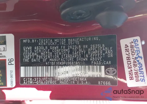 2015 Toyota Camry Le из США, поврежденный, VIN 4T1BF1FK9FU968181